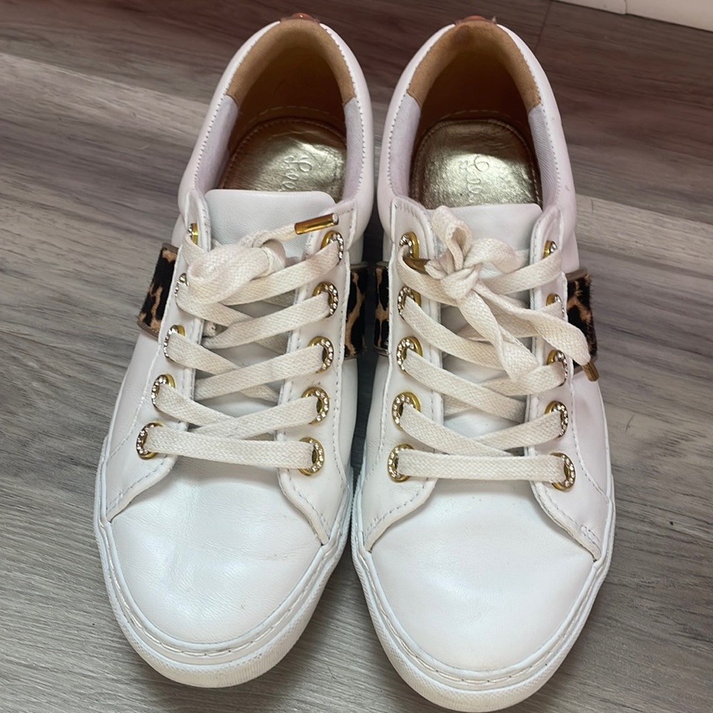 Lilly Pulitzer White Leather Sneakers with Leopard Accent